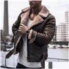 Men'S Jackets Fashion Jacket Men Faux Fur Lapel Collar Long Sleeve Vintage Leather Warm Outwear Motorcycle Coat Drop Delivery Apparel Dhzc2