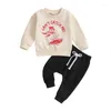 Kläderuppsättningar Småbarn Boy Christmas Clothers Letter Skateboard Tryck Långärmad toppar Solid Color Pants Set Fall 2st -outfit