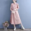 Etnik Giyim Günlük Cheongsam Kız İlkbahar Yaz Küçük Taze Pamuk ve Keten Uzun Kadın İnce Nakış Qipao Doğal Gerçek Kadınlar