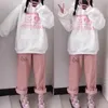 Capris Kawaii Harajuku Lolita Anime Spodnie Kobiety miękkie różowe spodnie swobodne luźne spodnie na nogach proste spodnie przycięte koreańskie spodnie