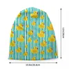 베레트 노란색 고무 오리와 파란색 줄무늬 욕실 패턴 두개골 비니 캡 겨울 따뜻한 뜨개질 모자 보닛 모자 야외 스키 모자