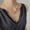 Collier avec pendentif en perles de cristal violet et blanc pour femmes, jolie chaîne en acier inoxydable doré de haute qualité, à la mode, 2024