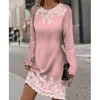 Casual Dresses Spring And Summer Women's Dress Round Neck Long Sleeved Plant Flower D Pattern Printed For Women