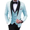 Blue Slit Mens Suits 3 Piece Black Shawl Lapel Casual Tuxedos For Wedding Groomsmen Men Blazervestpants 240117