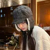 韓国の冬の帽子の女性が肥厚した温かい風のないライディングボンネット汎用性のあるベルベット耳の保護爆撃機帽子