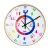 Wanduhren Kinder Zeit erzählen bunte Zahlendruck Uhr für Homeschool Kindergarten grundlegende Mathematikentwicklung pädagogische Uhr