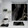 Douchegordijnen Blauw Marblehower Gordijn Goud Crackle Abstract Ombre Geometrisch Modern Huis Badkamer Decor Vloerkleed Badmatten Toilethoes