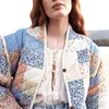 여자 트렌치 코트 여성 꽃 프린트 퀼트 재킷 싱글 가슴 면화 코트 가벼운 패딩 재킷 숙녀 겉옷