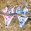 Tie Dye badmode modeontwerper kleur bikini set brief print zomer zwempak sexy gewatteerde biquinis met kant