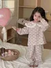 Pajamas 2024 Spring New Ldren Home Vêtements Set Baby Boys Filles à manches longues Animaux mignons Print Tops + Pantal
