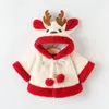 4 Colors Cute Christmas Elk Plush Baby Jacket Autumn Winter Warm Hooded Infant Girls Coat Princess Cloak Baby Girl Clothes 0-24M 240117