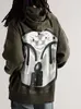 Women's Y2K autumn and winter new cartoon graffiti print hoodie military green men's loose hoodie