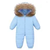 Daunenmantel Winter Warm Schneeanzug Mädchen und Jungen Echtpelzkragen Jacke Kleinkind Kleidung Kinder 2-6Y 90% weiße Ente Overalls Wz865