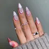 偽の爪24pcs 3d星ラインストーン偽のパッチ光沢のあるピンク韓国フル完成ガール女性ウェアラブル爪