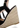 Sandals Women Wedges Size 34-50 Summer 2024 Flock Sandal Tassel Decorate Ankle Strap Men Casual Dress Platform Shoes