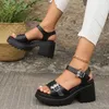 Sandalias Mujer Con Tacones Verano Punk Altura Aumento Sandalia Motocicleta Gótico Mujer Zapatos Cuero Plataforma Negra