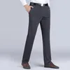 Pantalones para hombres Hombres Negocios Casual Largo Media cintura Recta Traje suelto Elástico Pantalones formales Color sólido