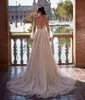 Stunning Beaded Lace Wedding Dresses Sheer V Neckline Bridal Gowns Long Sleeves A Line Appliqued Sweep Train Tulle Vestido De Novia