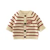 Jaquetas 2023 outono novo bebê manga longa malha cardigan algodão casaco listrado ldren ldren jacket kids suéter roupas h240508