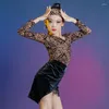 Stage Wear 2024 Latin Dance Practice Suit for Autumn and Winter Girls High-end Leopard Print Druku