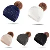 Berretti Genitore-Bambino Inverno Caldo Cappello Lavorato a Maglia Cofano Sport Antivento Skullies Berretti Bambino Adulto Palla di Pelo Punta Berretto da Trapano Zucchetto W16