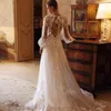 Abiti da sposa eleganti Moderni Perline Glitter Maniche lunghe Applicazioni in pizzo Abito da sposa senza schienale Robe De Mariee Personalizzato YD