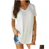 Camiseta feminina sprint verão outono tamanhos grandes camiseta feminina sólida decote em v longa manga curta bainha arredondada camiseta casual top feminino tun dhtur