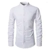 Heren casual shirts zomer jurk met lange mouwen bruiloft knop kleding Koreaanse sociale mode T-shirts top