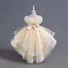 2024 Vestidos de niña de las princesas de la flor de la flor de la cabeza del hombro Lace de la dama de honor junior para niñas Vestido de fiesta de boda de la bola de tul 403