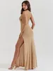 Casual Dresses Townlike Split Sparkle Glittar Sexig festklänning Kvinnor Halter 2024 Spring Summer Slim Bodycon Maxi Long Elegant