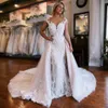 Luxury Mermaid Wedding Dress for Bride with Detachable Train Sheer Neck Long Sleeves Beaded Lace Tulle Bridal Gowns for Marriage Dresses Designers Gown NW067