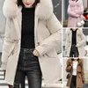 Women's Trench Coats Fur Collar Hooded Parkas Slim Womens Cotton Jackets Korean Zipper Winter Warm Mid Length Quilted Outerwear