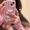 Casos de telefone celular coreano bonito cerâmica amor coração suporte rosa listras caixa de telefone para iphone 14 13 12 11 pro max adorável à prova de choque capa macia funda j240118