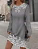 Casual Dresses Spring And Summer Women's Dress Round Neck Long Sleeved Plant Flower D Pattern Printed For Women