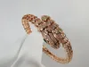 Luxury Bangle Copper Full Crystal brand Designer Full Crystal Green Crystal Eyes Snake Open Bangle For Women Jewelry Party Gift