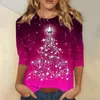 Kadın Hoodies 2024 Sonbahar Pullover Uzun Kollu Üstler T-Shirts 3D Baskılı Grafik Noel Seris Kardan Adam O Boyun Gündelik Büyük Boy