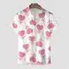 Men's Casual Shirts 2024 Valentine's Day Short Sleeve Shirt 3d Love Print Women And Men Pink Lapel Tops Couple Clothes