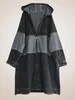 2023 Spring Autumn Women's Korean Version Midlength Loose Fashion Hooded Stitching Denim Trench Coat 240117