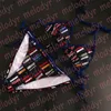 Color Letter Print Swimwear Summer Vacation Halter Bra Biquinis Set For Women Pool Swimming Bikinis Sexy Two Piece Swimsuit