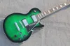 متجر مخصص مقطع مائل من Green Tiger Flame LP Guitar Electric ، One Piece Neck Chibson Standard Guitarra