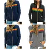 Kvinnors hoodies tröjor kvinnor hoodies tröjor kvinnor mode hoodie överdimensionerad regnbåge stripe långärmad tröja dragkedja dhoai