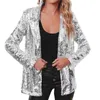 Femmes paillettes à manches longues tempérament mi-long petit costume lâche solide manteau automne blazers paillettes fête brillant revers veste 240117