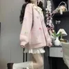 Malhas femininas 2024 outono japonês lolita doce arcos coloridos macio rosa malha cardigan mulheres suave vento preguiçoso camisola de manga longa com