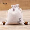 Storage Bags 5pcs Exquisite Linen Gifts Jewelry Sack Lotus Flower Printing Drawstring Bag High Grade Durable Convenient Retro