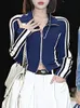 カジュアルスポーツコートの女性スプリング長袖ジッパーストライプジャケット韓国ファッションビンテージハイストリートクールガールズグランジY2Kトップ240118