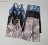 Actieve sets 2-delige yogapak Dames Tie Dye Hoge taille Naakt Vijfpuntsbroek Schokbestendige hardloopbeha Zomersportbeha met shorts SetL240118