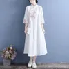 Etnik Giyim Günlük Cheongsam Kız İlkbahar Yaz Küçük Taze Pamuk ve Keten Uzun Kadın İnce Nakış Qipao Doğal Gerçek Kadınlar