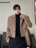 Mauroicardi Autumn Winter Short Camel Thick Warm Soft Wool Blends Jacket Men Belt Luxury Designer Clothes Korean Fashion 240117