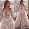 Vestidos de casamento de renda vintage com decote em v manga longa vestidos de noiva uma linha praia boho vestido de noiva