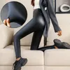 Pantalons Femmes Automne Hiver Épais Leggings Chauds Femmes Sexy PU Collants En Cuir Crayon Femelle Doux Élastique Solide Taille Haute Pantalon Skinny